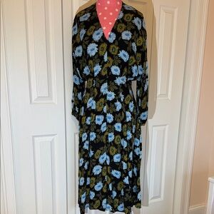 Sandro Black Maxi Dress with Blue and Olive Floral Pattern